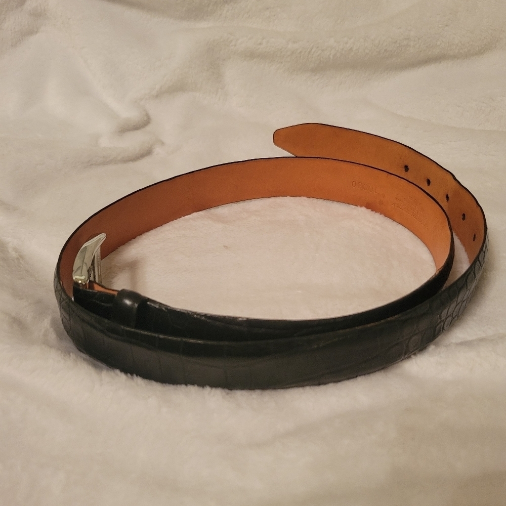 JEFFERSON 2 BUCKLE AMERICAN ALLIGATOR BELT - BLACK Mens - Picture 2 of 10